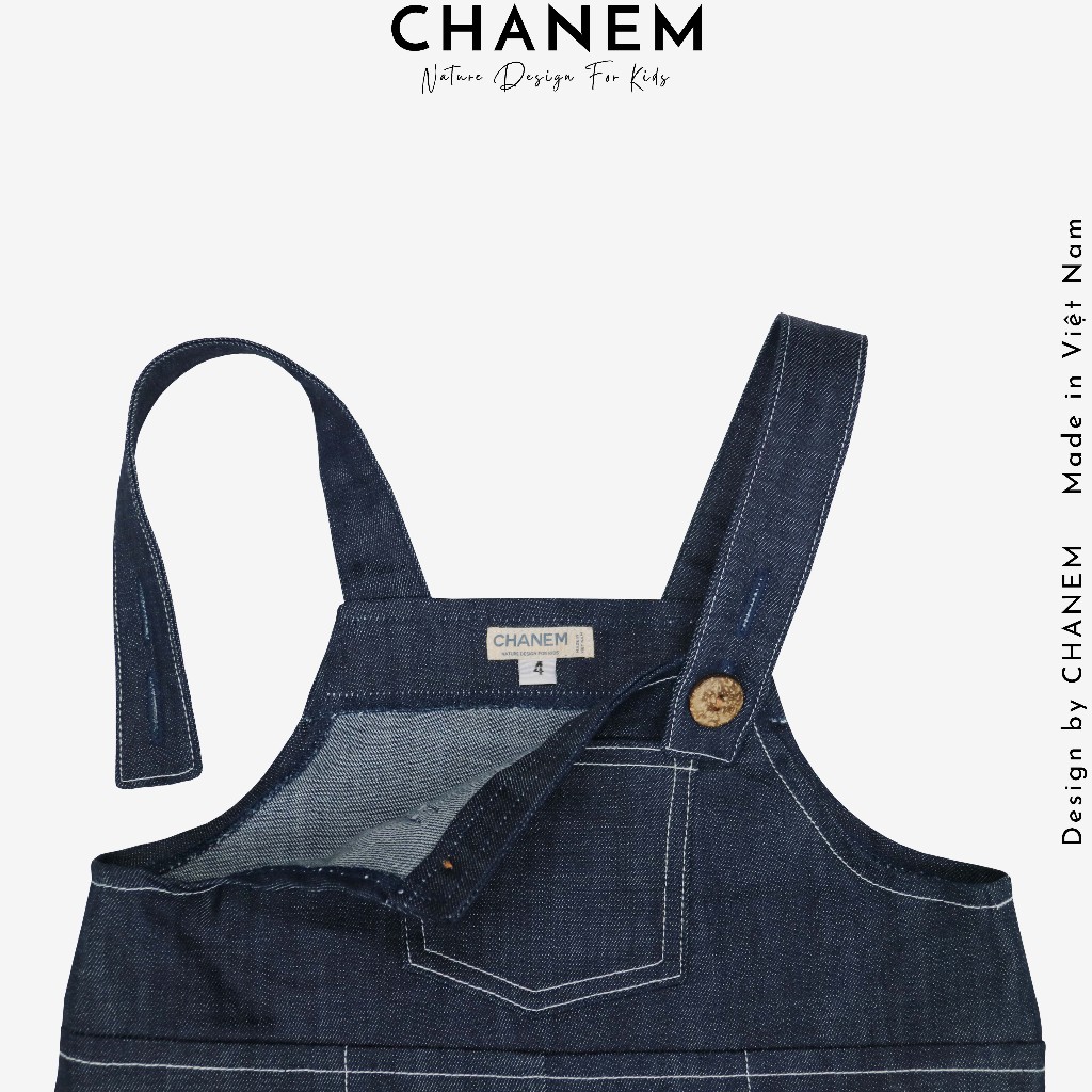 Quần yếm bò cho bé gái và bé trai NELLY CHANEM có túi trước, điều chỉnh được chiều dài dây cho bé từ 1 - 10 tuổi