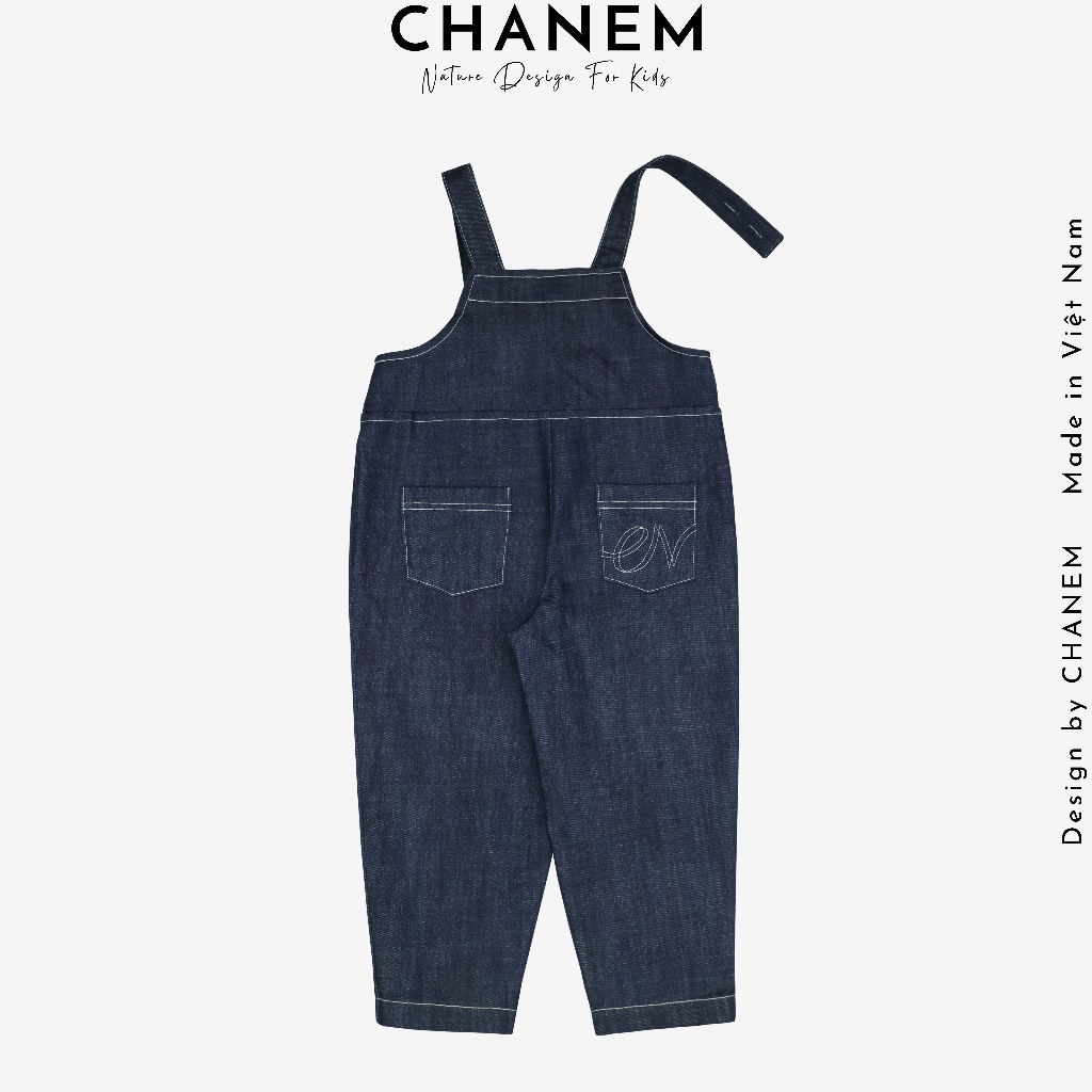 Quần yếm bò cho bé gái và bé trai NELLY CHANEM có túi trước, điều chỉnh được chiều dài dây cho bé từ 1 - 10 tuổi