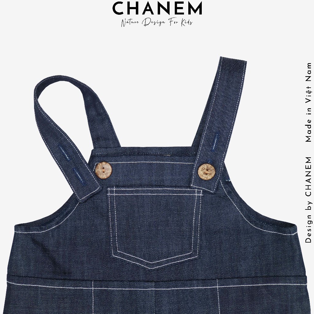 Quần yếm bò cho bé gái và bé trai NELLY CHANEM có túi trước, điều chỉnh được chiều dài dây cho bé từ 1 - 10 tuổi
