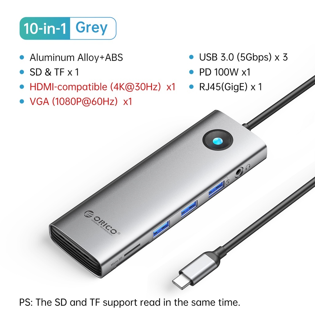 Hub USB Type C HDMI 4K ORICO PW11 | Bộ chia cổng cho Laptop PC
