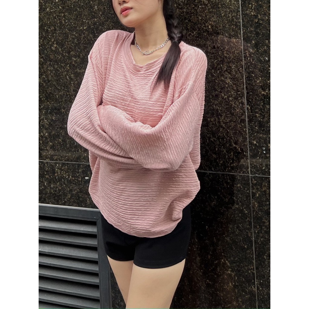 Áo thun xốp nhăn phong cách vintage sẵn 5 màu hot hit