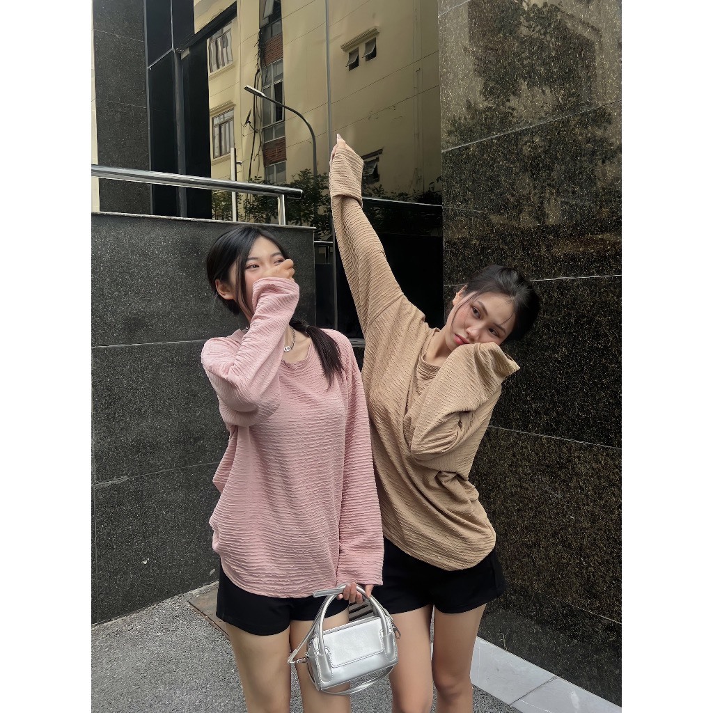 Áo thun xốp nhăn phong cách vintage sẵn 5 màu hot hit