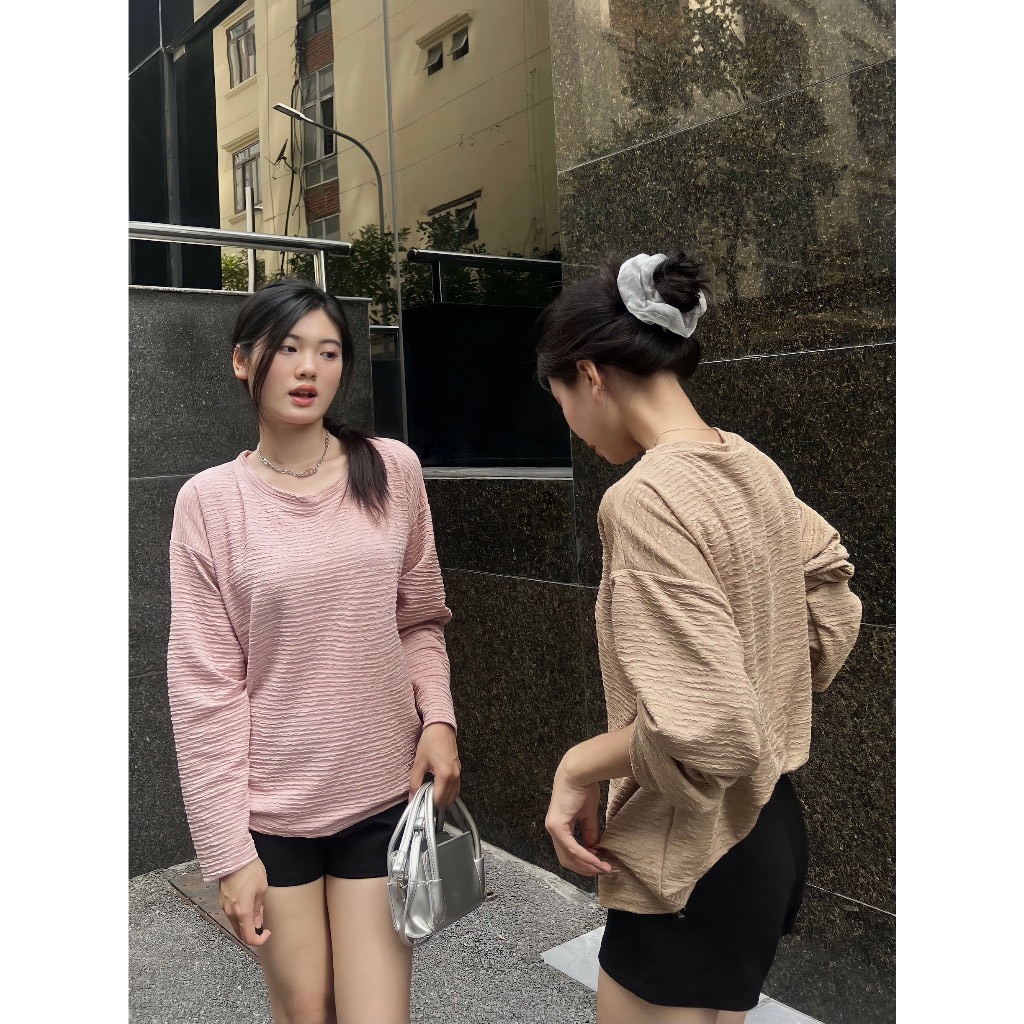 Áo thun xốp nhăn phong cách vintage sẵn 5 màu hot hit