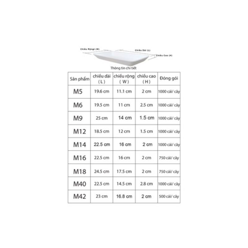 Khay xốp 125 khay đựng thực phẩm M12 / M14 /M16 /M18