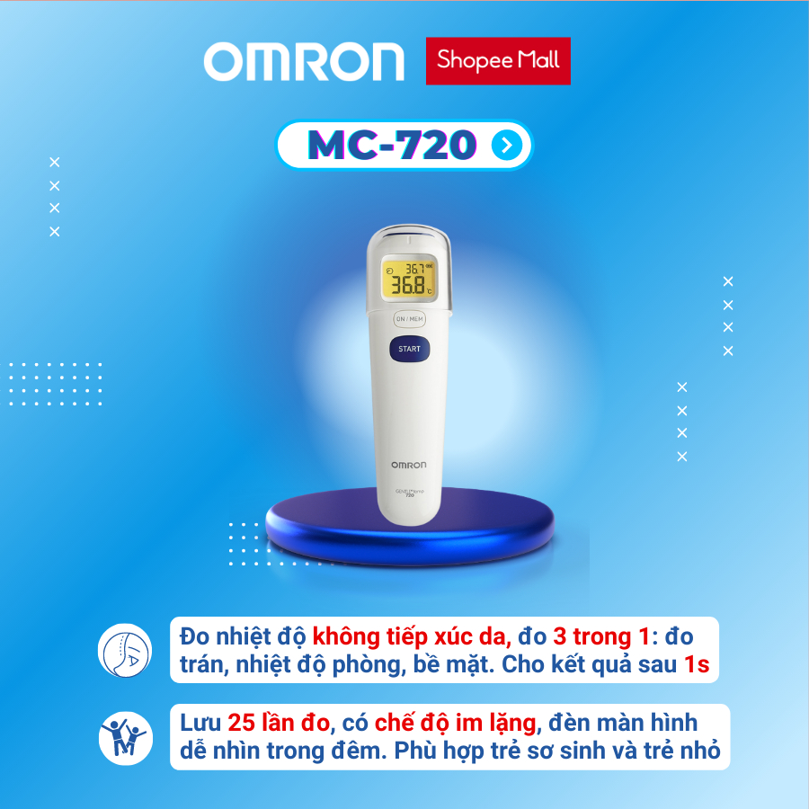 Nhiệt kế hồng ngoại đo trán OMRON MC-720 cho kết quả trong 3 giây bảo hành 2 năm chính hãng