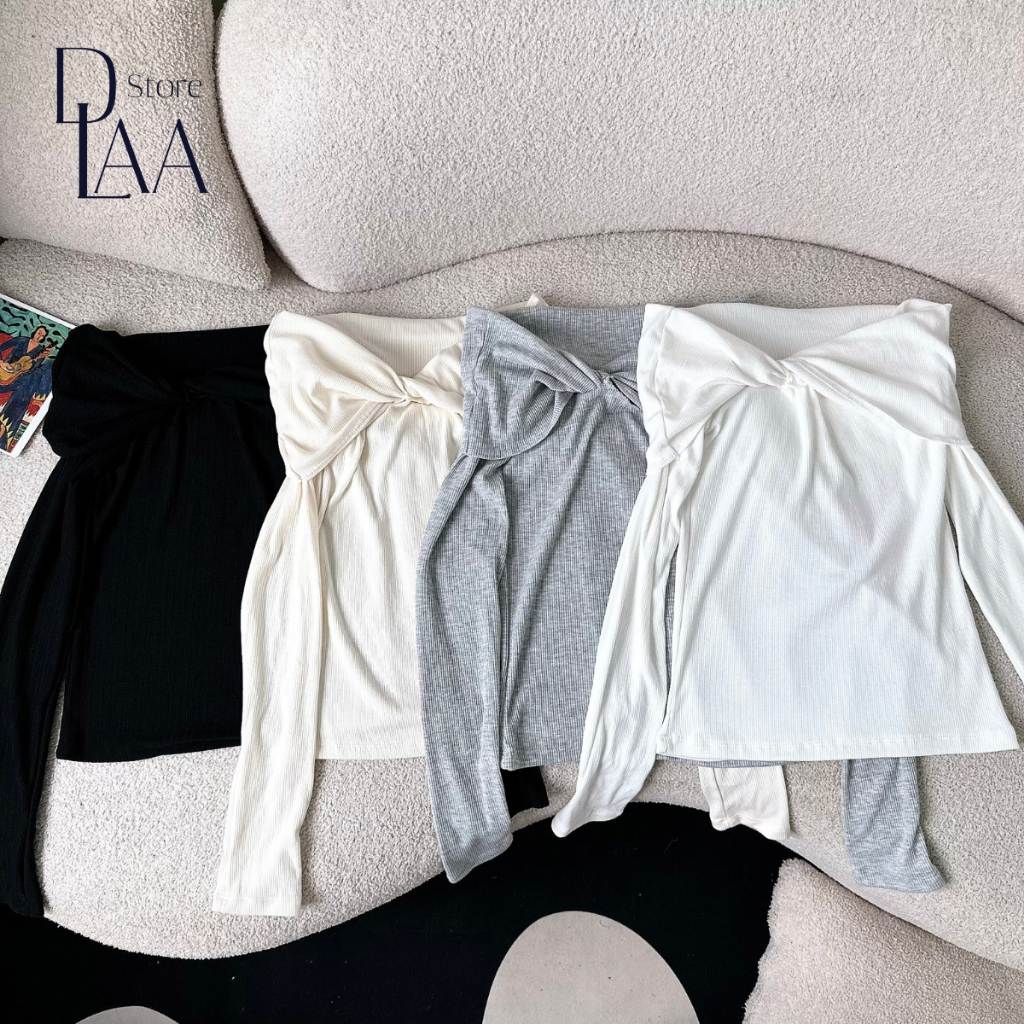 Áo kiểu lệch vai tay dài DaaLaa Store phối nút thắt phong cách đơn giản A5900