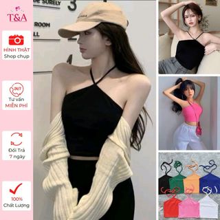Áo cổ yếm croptop ôm body , áo croptop cổ yếm kiểu nữ cột hai dây chéo chất thun gân co giãn nhiều màu - 624