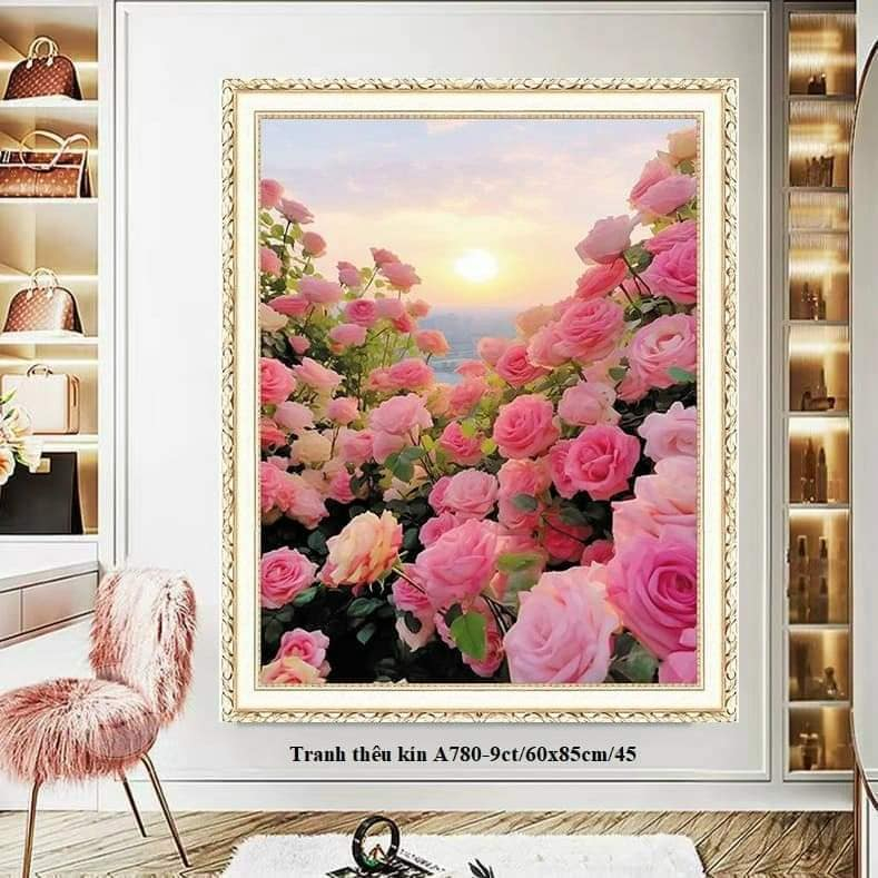 Tranh thêu kín Hoa Hồng Khoe Sắc