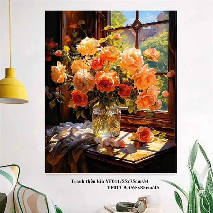 Tranh thêu kín Hoa Hồng Khoe Sắc