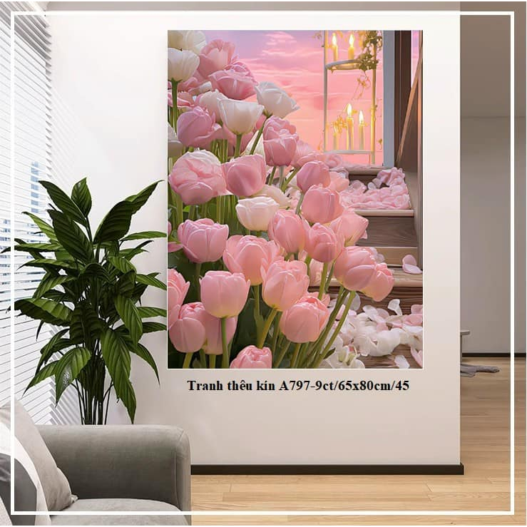 Tranh thêu kín Hoa Hồng Khoe Sắc