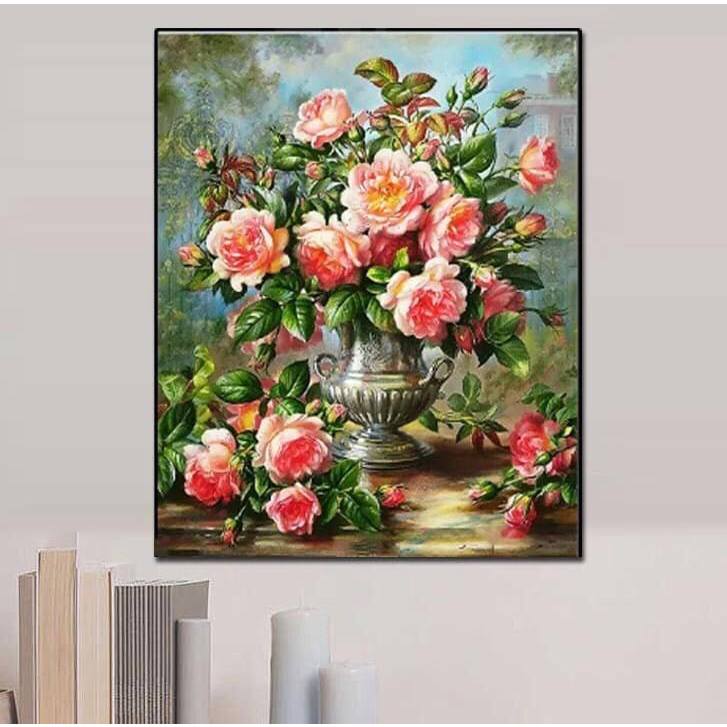 Tranh thêu kín Hoa Hồng Khoe Sắc