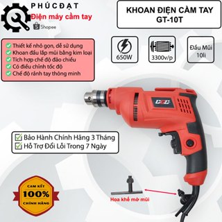 Máy khoan điện cầm tay mini GT10AS đầu 10ly chính hãng, Máy bắt vít công suất 620w, lõi đồng 100%, máy khoan điện mini