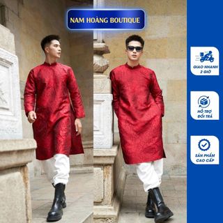 [Hỏa tốc giao 2h] Áo dài nam cách tân màu đỏ chất gấm vân nổi cực sang và cá tính - Áo Dài Nam Hoàng