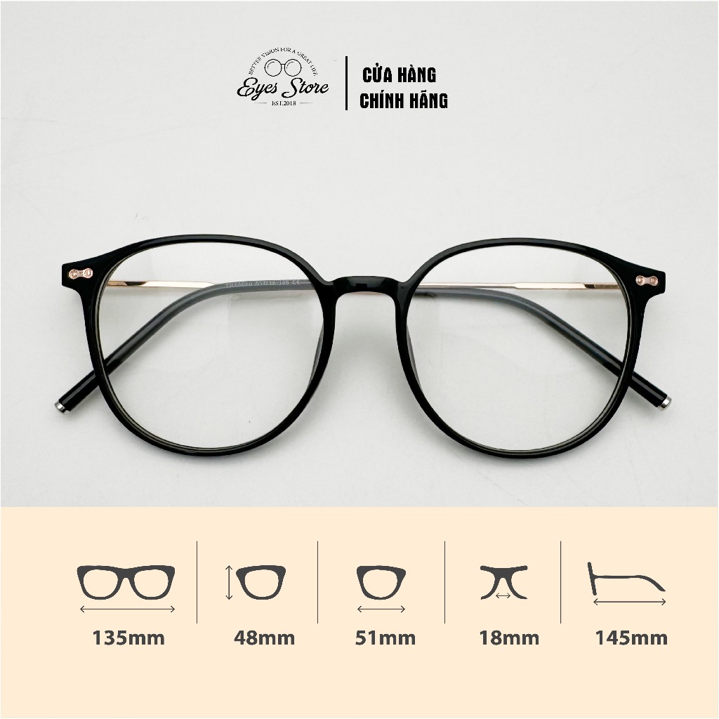 Gọng kính cận bầu tròn nữ nhựa lõi thép EYESSTORE phụ kiện thời trang 85068