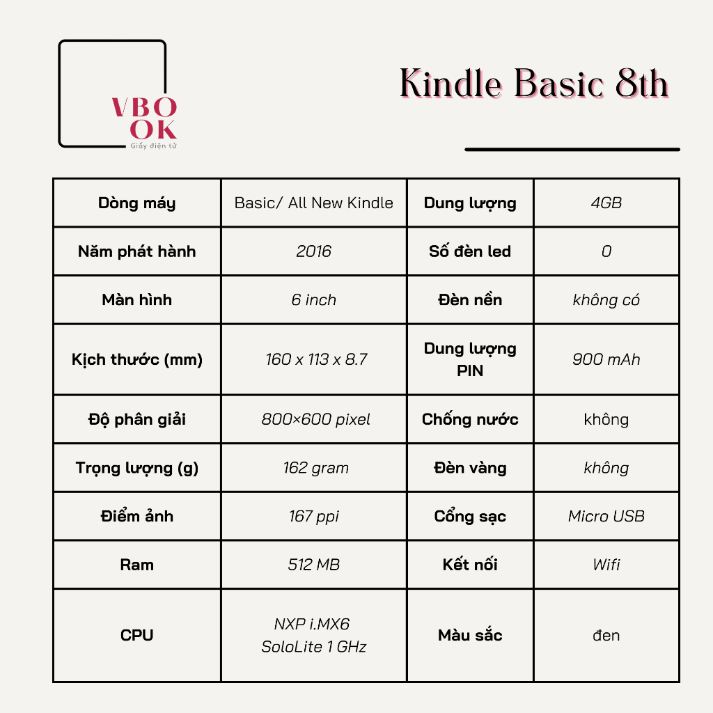 Máy đọc sách Kindle Basic - không đèn nền - Chính hãng Amazon