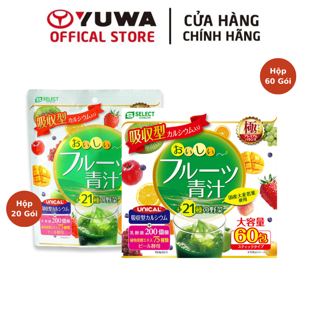 Bột Lá Đại Mạch Non, Rau Xanh Và Trái Cây S Select Yuwa Bổ Sung Canxi Hòa Tan ( 60 gói và 20 gói)