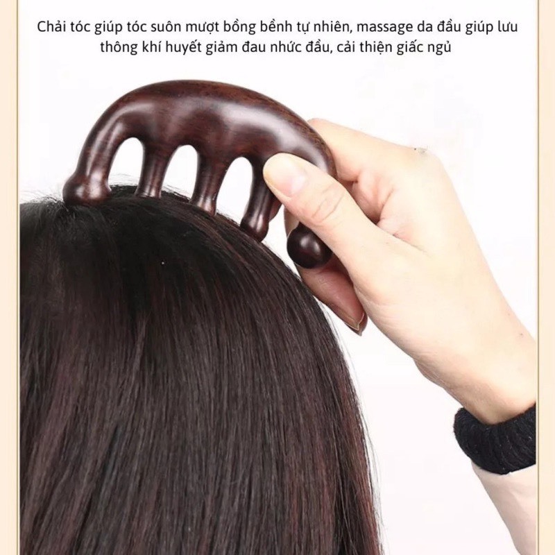 Lược Gỗ Đàn Hương, Giúp Tóc vào Nếp, Massage Đầu