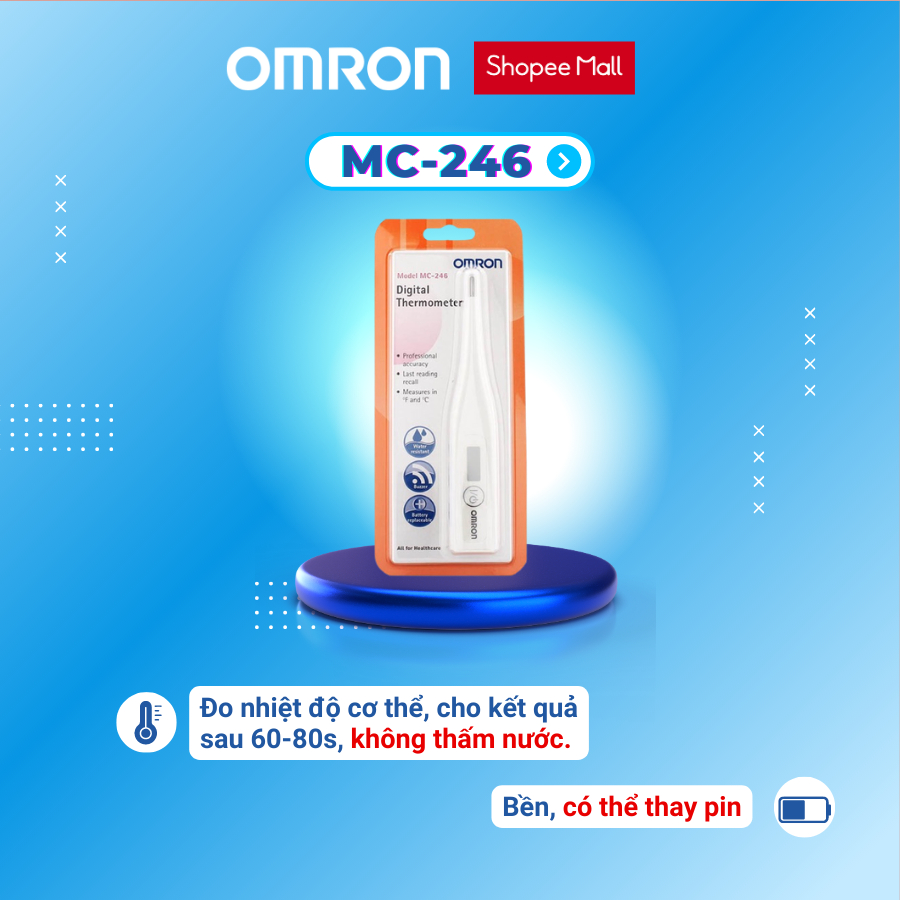 Nhiệt kế điện tử kẹp nách dạng bút OMRON MC-246 cho kết quả trong 80s bảo hành 2 năm chính hãng
