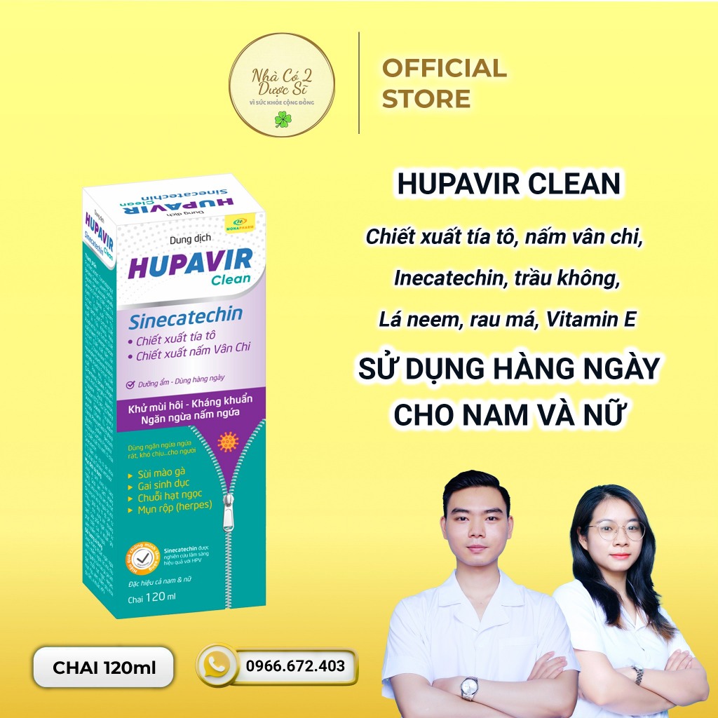 Dung dịch vệ sinh Hupavir Sinecatechin Clean 120ml hỗ trợ Sùi mào gà, gai, herpes rửa hàng ngày cho cả nam và nữ