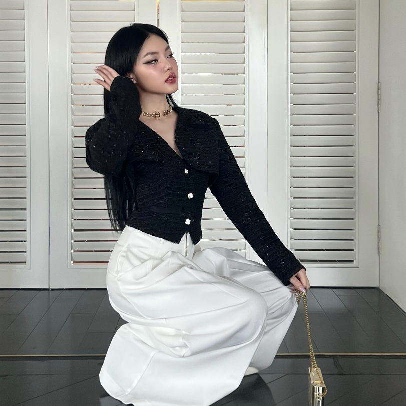 Áo Khoác Tweed Kiểu Nữ Dáng Ngắn Dài Tay & Áo Gile Phối Túi Đính Khuy Bạc Vuông Sang Trọng Đi Làm - Baie Coat & Vest