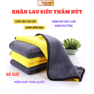 Khăn Lau Đa Năng Khăn Lau Ô Tô Microfiber 2 Mặt Vàng - Xám Siêu Thấm khaihuyauto