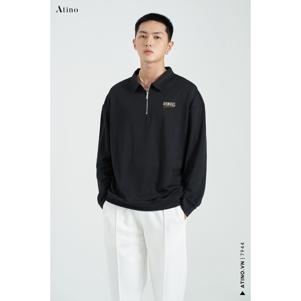 Áo Nỉ Thun Dài Tay Nam Cổ Khóa ATINO Chất Thun Nỉ Ấm Áp Trẻ Trung Form Fitted AN4.7944