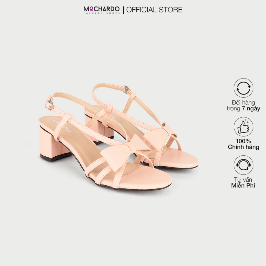 Sandal Cao Gót Nữ MOCHARDO MC.49 Quai Ngang Đính Nơ Gót Vuông 5cm