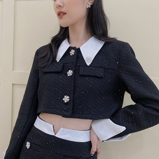 Set dạ nhũ cổ sơ mi cúc đá 238
