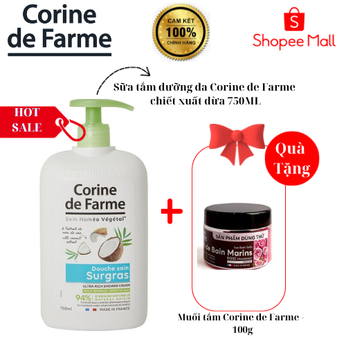 Sữa tắm dưỡng da Corine de Farme chiết xuất dừa 750ML