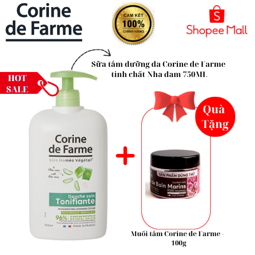 [Tặng muối tắm 100gr] Sữa tắm dưỡng da Corine de Farme tinh chất Nha đam 750ML