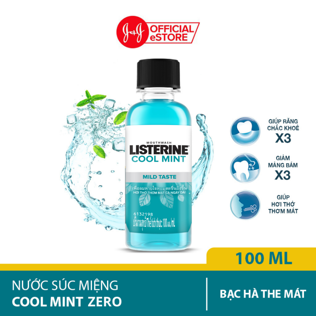 Nước súc miệng không cay giúp hơi thở thơm mát Listerine Cool Mint Zero - Dung tích 100ml