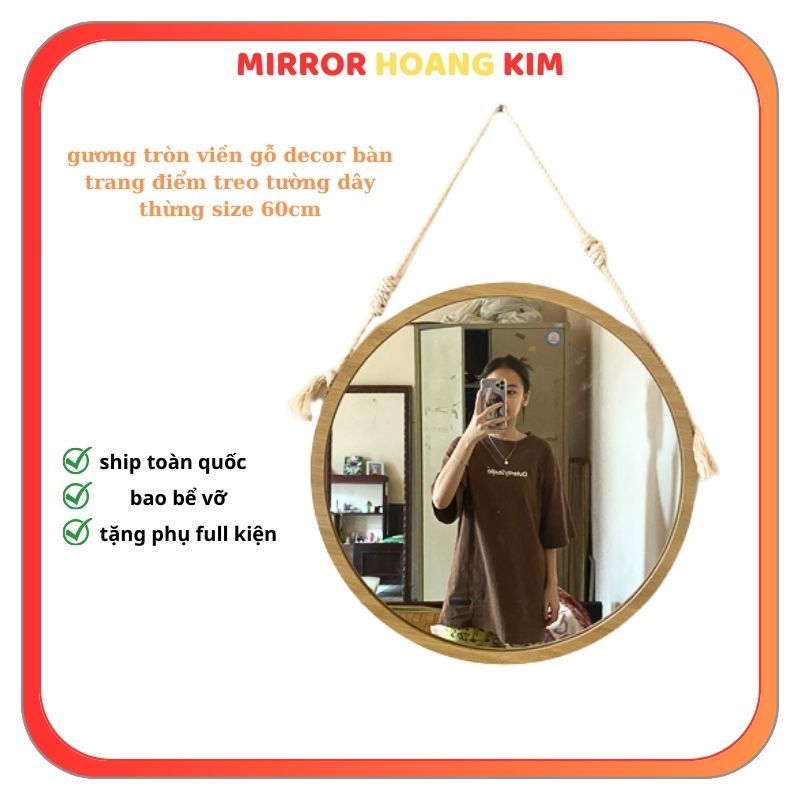 Gương treo tường decor, Gương trang điểm viền gỗ trang trí phòng ngủ không cần khoan tường guonghoangkim.official