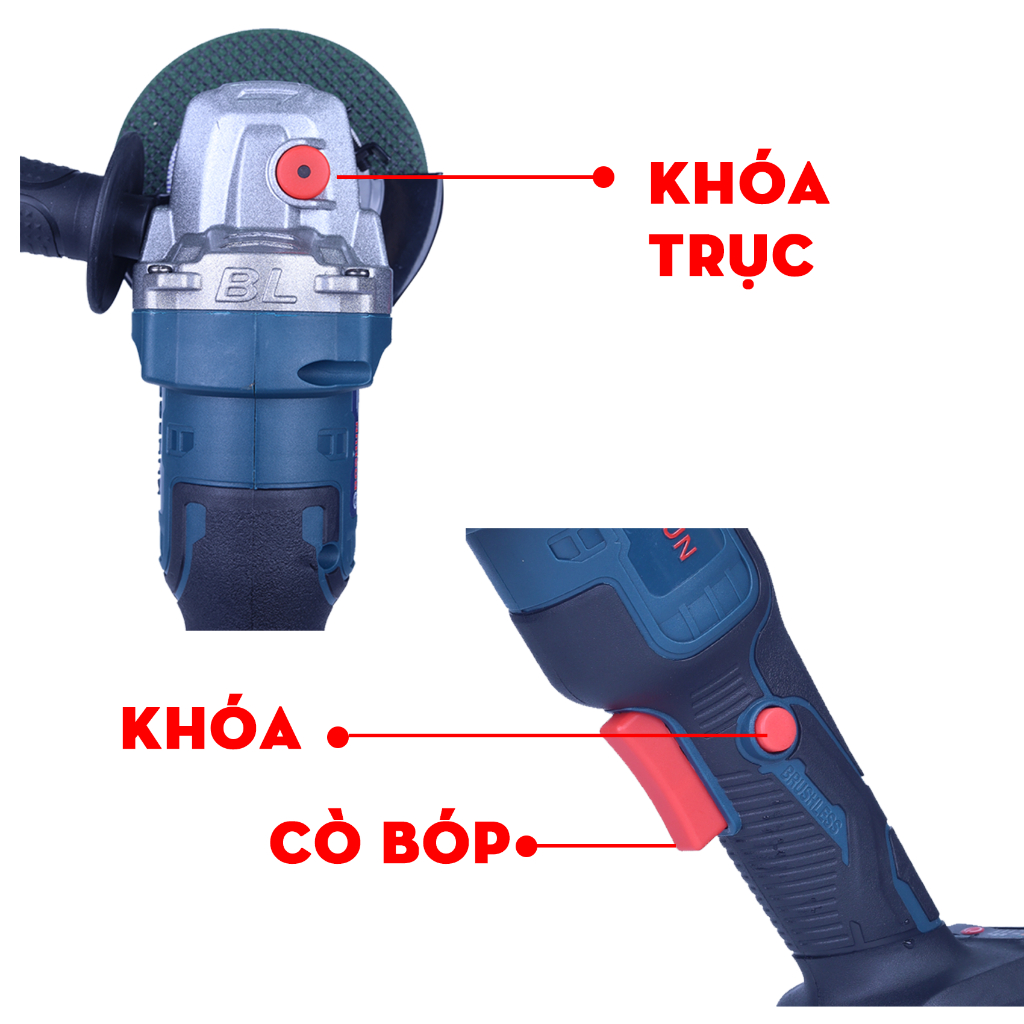 Máy Mài Pin Boshun BS-AG100BL Công Tắc Bóp, Không Chổi Than, Motor Ruột Đồng 100%, Chân Pin Phổ Thông Bảo Hành 12 Tháng