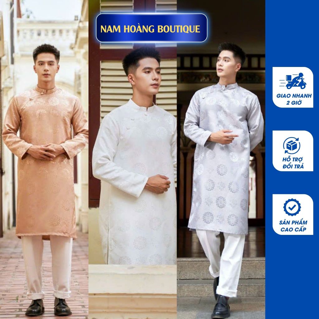 Áo dài cách tân nam thiết kế đơn giản thanh lịch chất liệu gấm nổi cao cấp