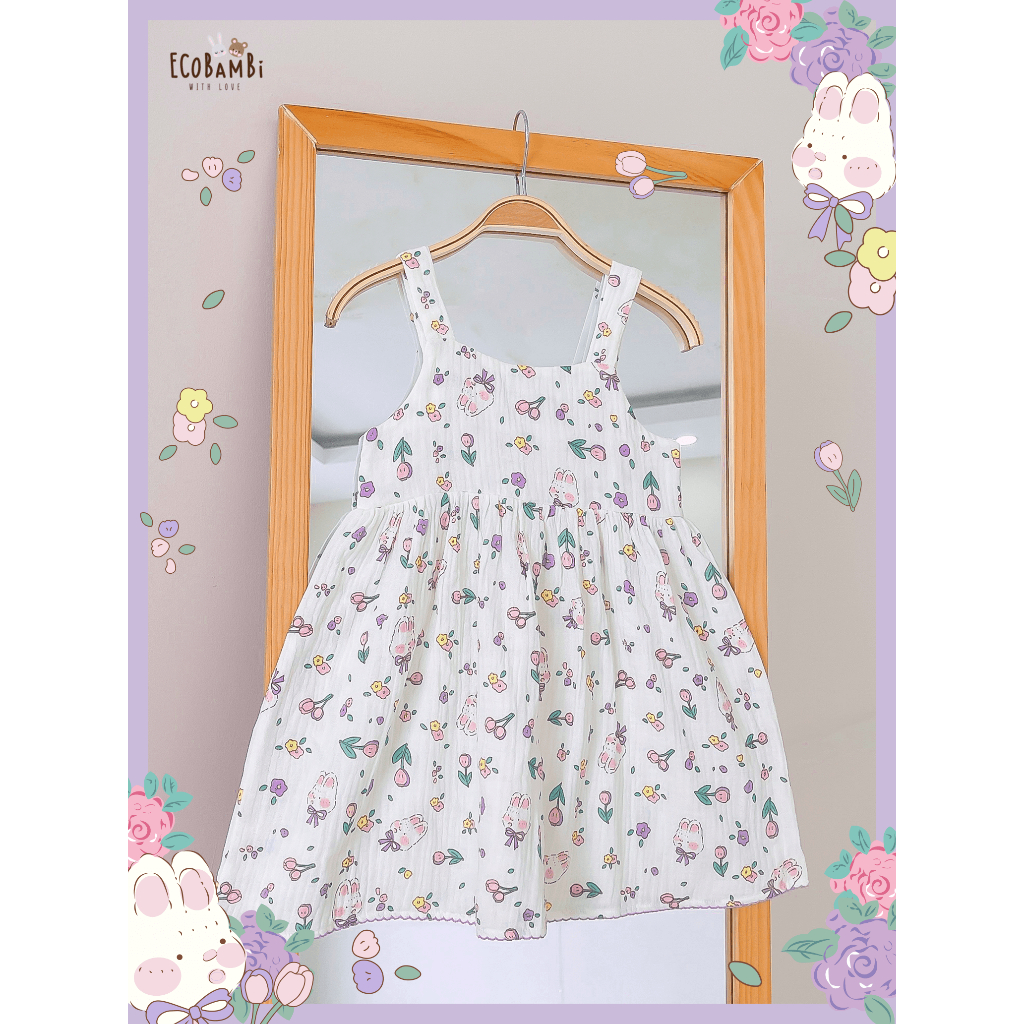 Đầm muslin công chúa dáng xoè babydoll hai dây bé gái BB-23DAMBG035 - ECOBAMBI