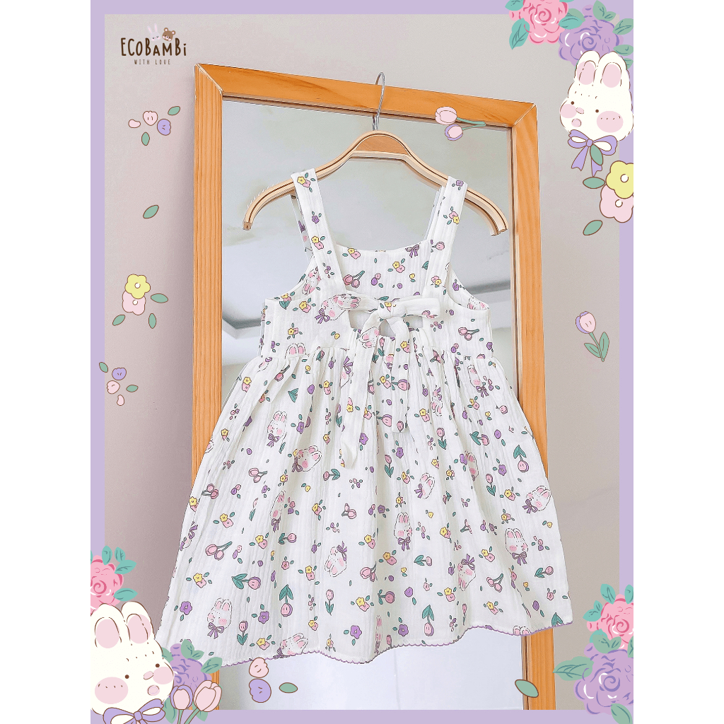 Đầm muslin công chúa dáng xoè babydoll hai dây bé gái BB-23DAMBG035 - ECOBAMBI