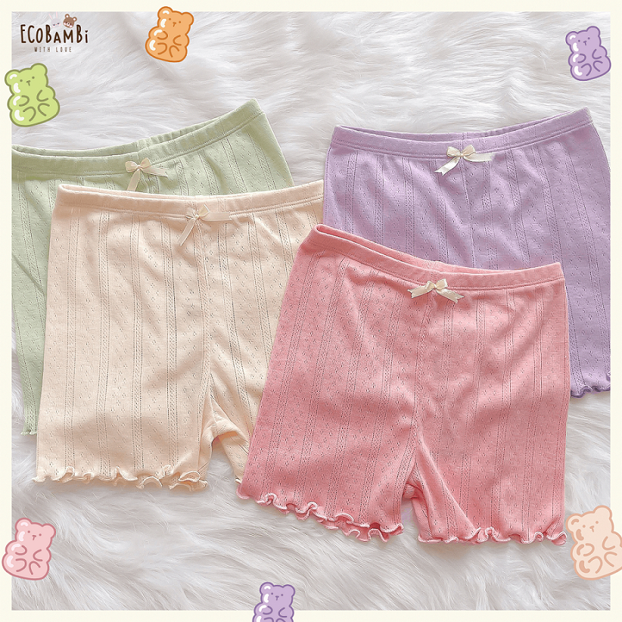 Quần lót boxer thông hơi, bảo hộ mặc váy, chống cuộn, shorts ngủ kiểu dệt Jacquard bé gái Ecobambi