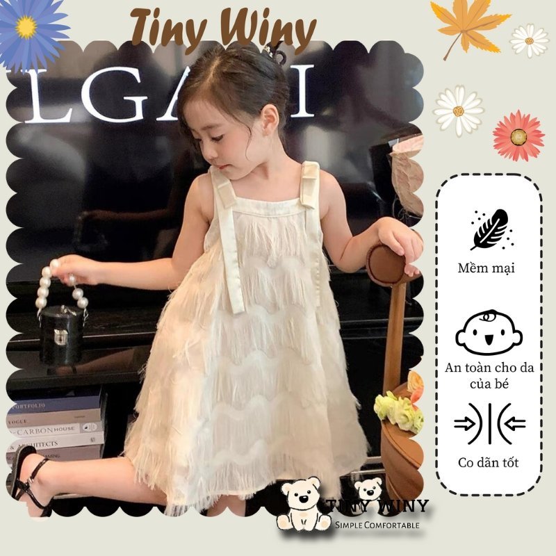 V115 - Váy tua rua 2 dây phối bản to - Tiny Winy