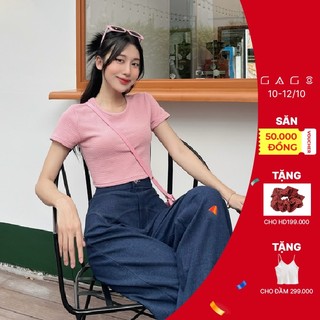 Áo croptop thun nút chéo ngực tay ngắn dễ thương GAGO  GA4493