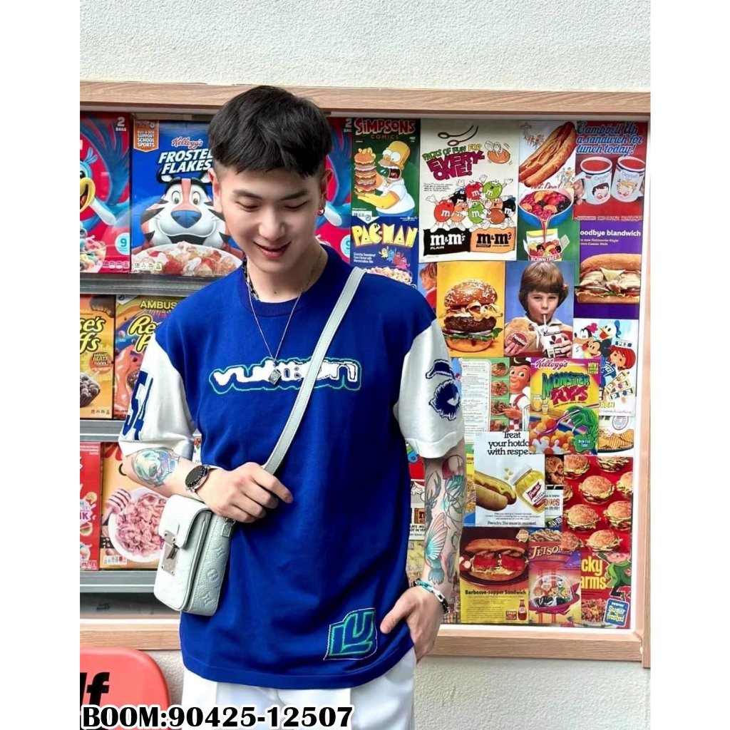 Áo Phông Nam Nữ Cổ Tròn Eo Vì Xanh Pha Tay Trắng In Chữ Số 1954 Logo Mặt Cá . Ao Thun Siêu Cấp Dành Cho Boy Phố Hot 2023