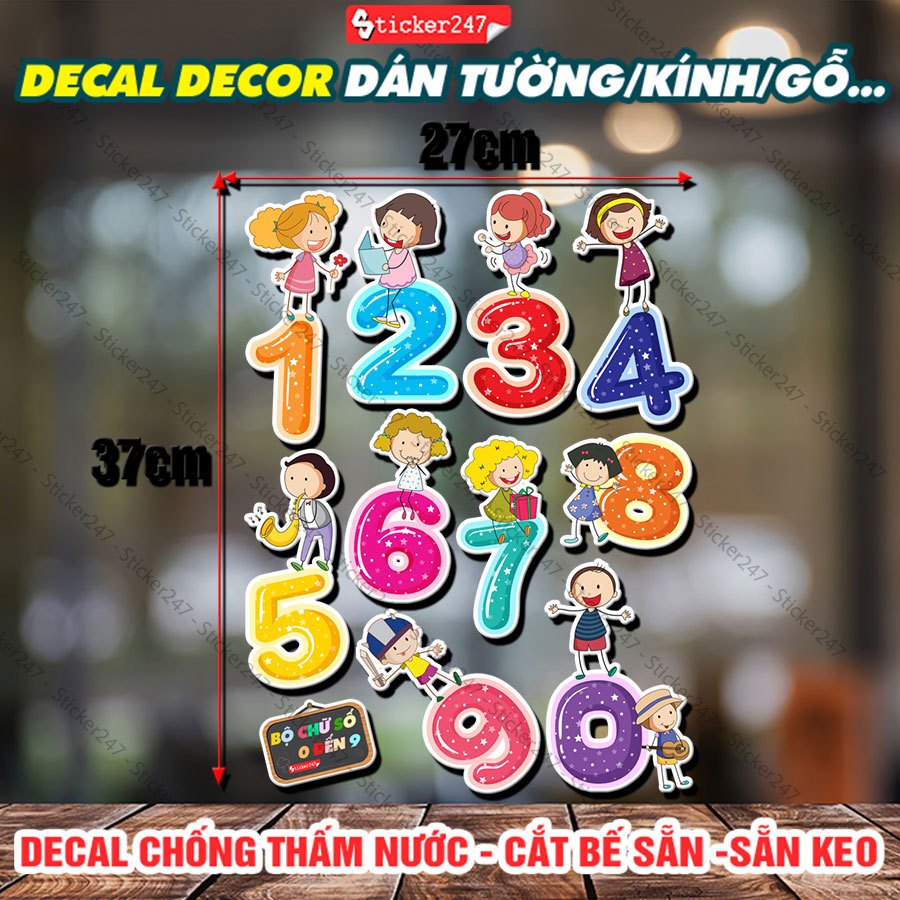 Decal Bảng Chữ Số Từ 0 đến 9 🌈 Sticker Màu Sắc Dễ Thương, Nhãn Dán Sắc Nét, Chống Nước