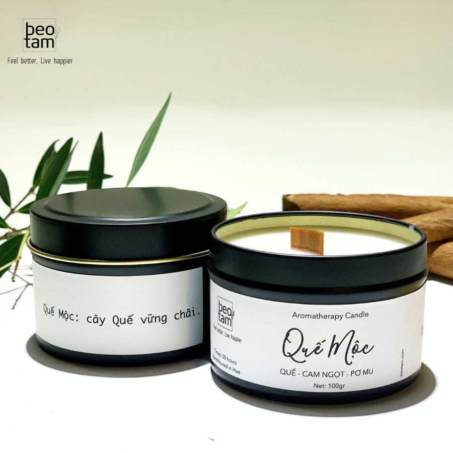 Nến thơm Quế Mộc - Nến thơm tinh dầu thiên nhiên cao cấp Bèo Tấm, hương gỗ ấm áp, cải thiện tâm trạng, làm dịu tâm trí