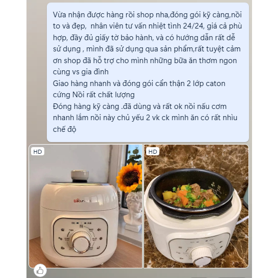 Nồi Áp Suất Điện Tử BEAR 2L YLB-A20U1, Nồi Cơm, Hầm Cháo Đa Năng Hàng Chính Hãng- Bảo Hành 12 Tháng- EnterHome