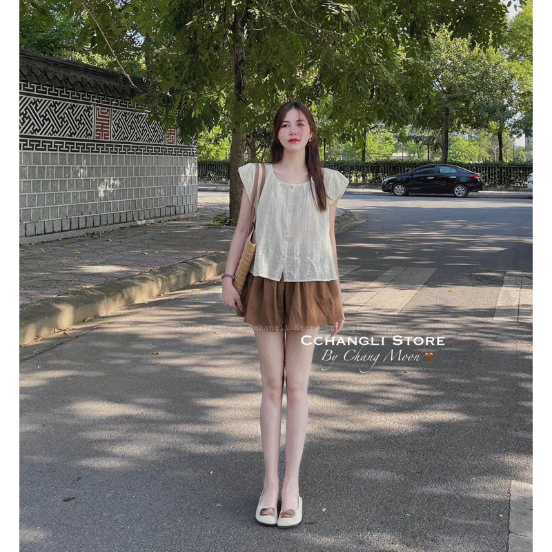 SET ÁO DOLL NUDE XÔ REN + SHORT NÂU LINEN