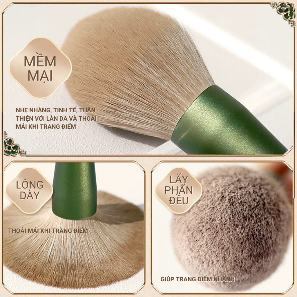 Bộ Cọ Trang Điểm Cá Nhân KIYE 10 Cây Thân Gỗ Chắc Chắn Lông Mền Kèm Túi Đựng Sang Trọng