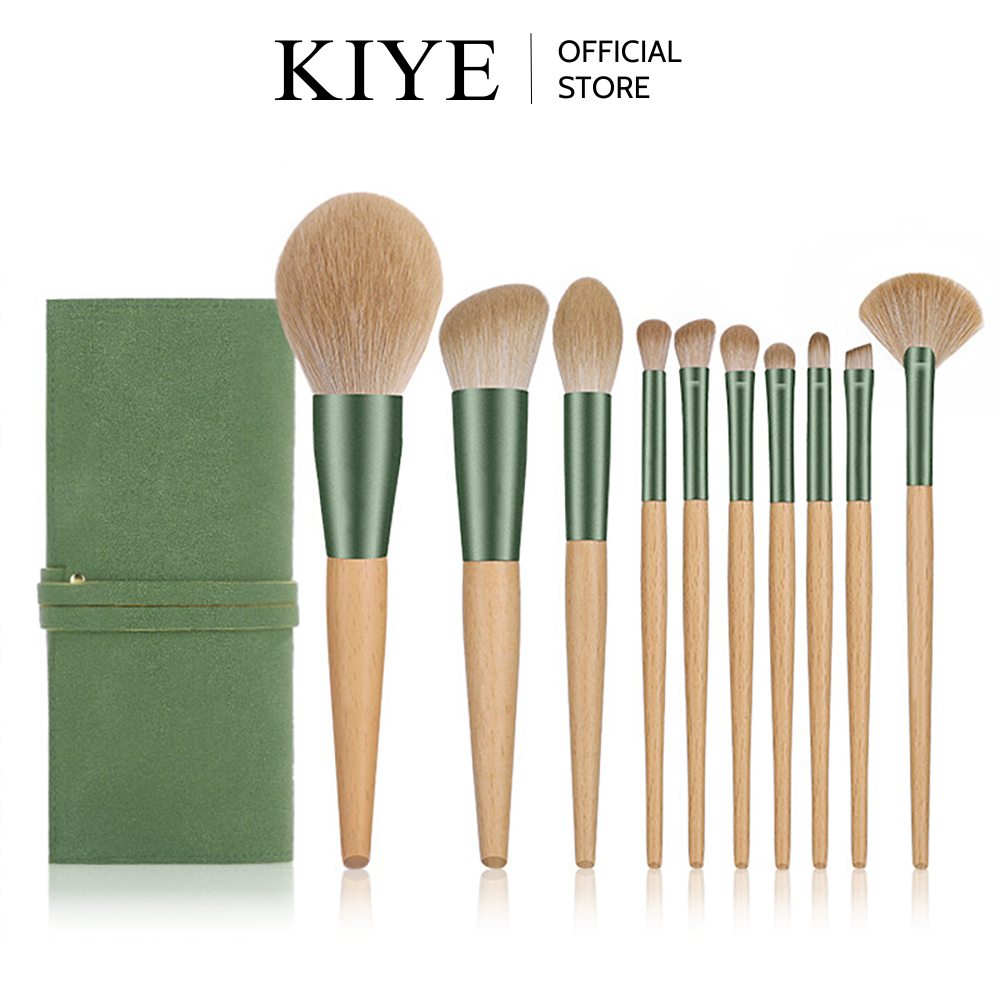 Bộ Cọ Trang Điểm Cá Nhân KIYE 10 Cây Thân Gỗ Chắc Chắn Lông Mền Kèm Túi Đựng Sang Trọng