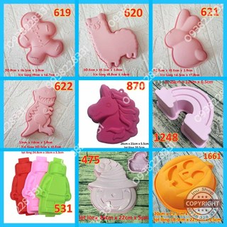 [Mẫu to 18-30cm] Khuôn silicon hình cừu Alpaca, thỏ, khủng long và người tuyết nướng bánh, đổ rau câu BSI