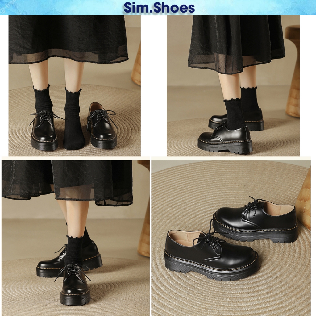 Giày Oxfod Rosé martin cổ thấp da trơn cao cấp Giày Blackpink đế cao 5cm bản mới nhất chuẩn hàng Quảng Châu