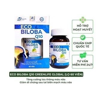 Viên uống bổ não Eco Biloba Q10 Ginkgo 240mg - Lưu thông, tuần hoàn máu não (60 viên nang mềm)