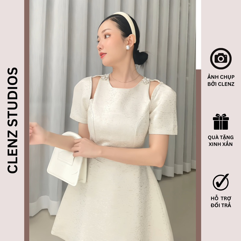 Đầm gấm đính đá sang trọng D26, form chữ A tôn dáng